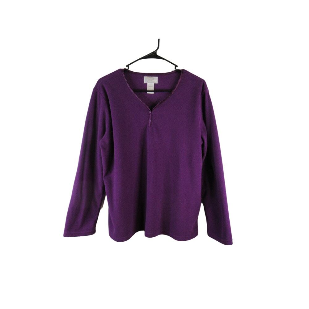 Oscar de la Renta purple fleece long sleeve v-neck top